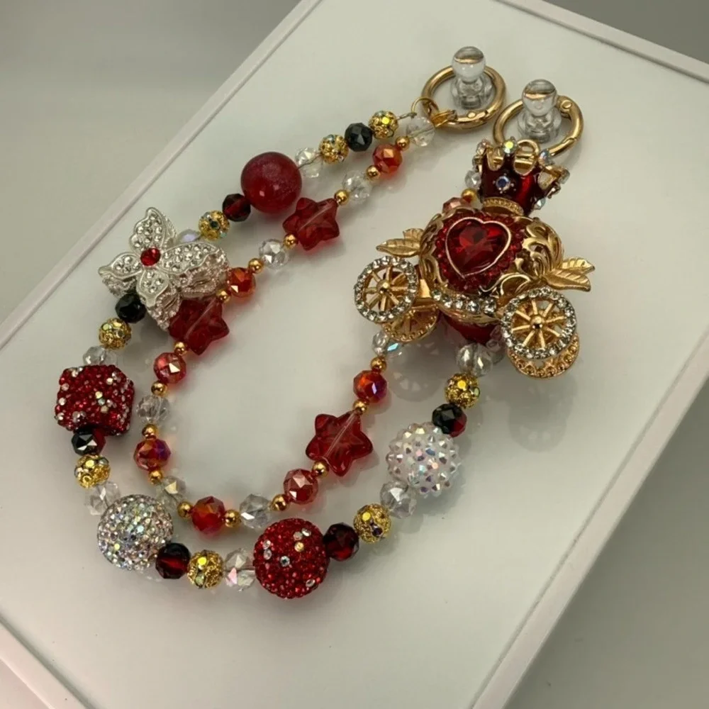 Royal Carriage Purse Chain Bag‎ Charm Decor Crystal Beaded Red Gold Rhinestone
